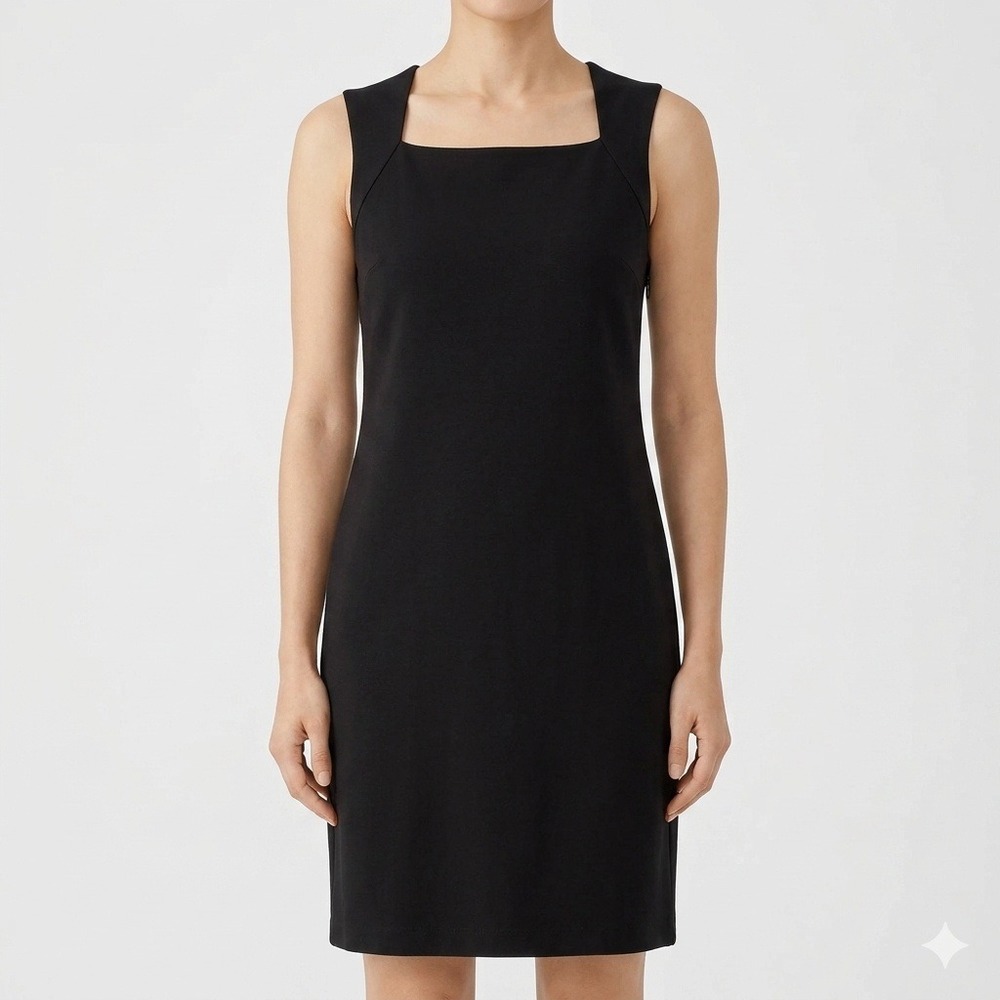 EILEEN FISHER Ponte Stretch Knit Square Neck Sheath Dress Black Women Size Small